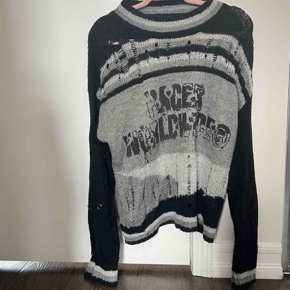 racer worldwide sweater size small unisex distressed black grey white